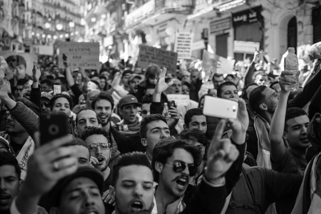 Crowd of People Black and White Photo